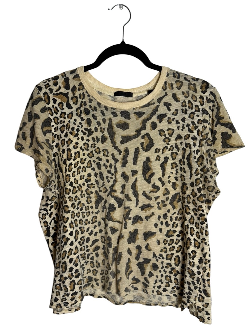 ATM Anthony Thomas Melillo Mixed Leopard Print Schoolboy Crew Neck Tee Large